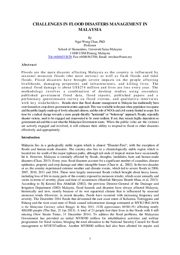 (PDF) Challenges in Flood Disasters Management in Malaysia
