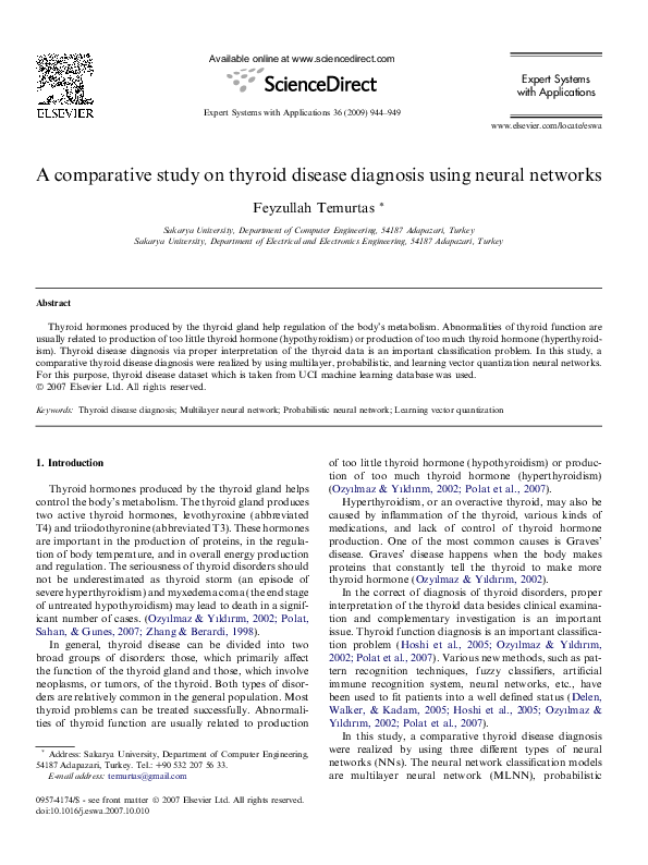 (PDF) A comparative study on thyroid disease diagnosis using neural ...