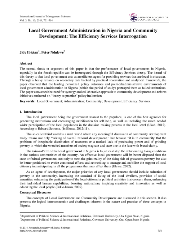 (PDF) Local Government Administration in Nigeria and Community ...