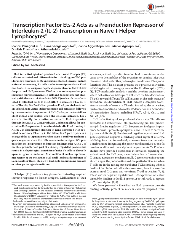 (PDF) Transcription Factor Ets-2 Acts as a Pre-induction Repressor of ...