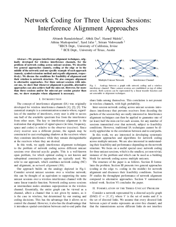 (PDF) Network coding for three unicast sessions: Interference alignment ...