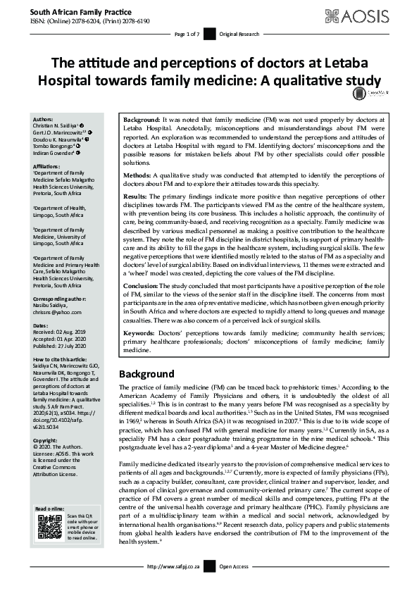 (PDF) The attitude and perceptions of doctors at Letaba Hospital ...