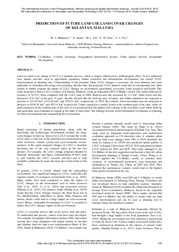 (PDF) Prediction of Future Land Use Land Cover Changes of Kelantan ...