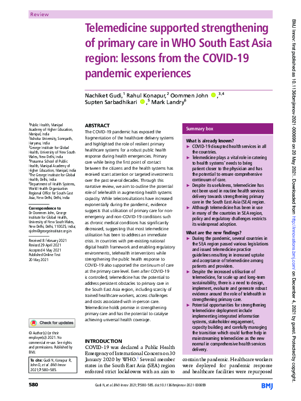 (PDF) Telemedicine supported strengthening of primary care in WHO South ...