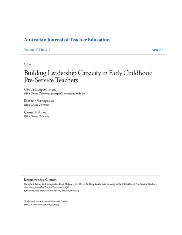 (PDF) Building Leadership Capacity in Early Childhood Pre-Service Teachers