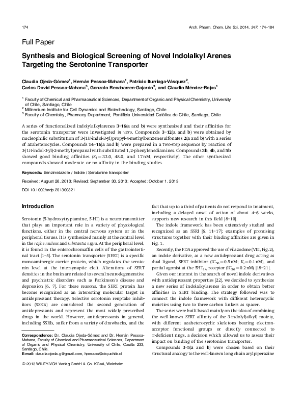 (PDF) Synthesis and Biological Screening of Novel Indolalkyl Arenes ...