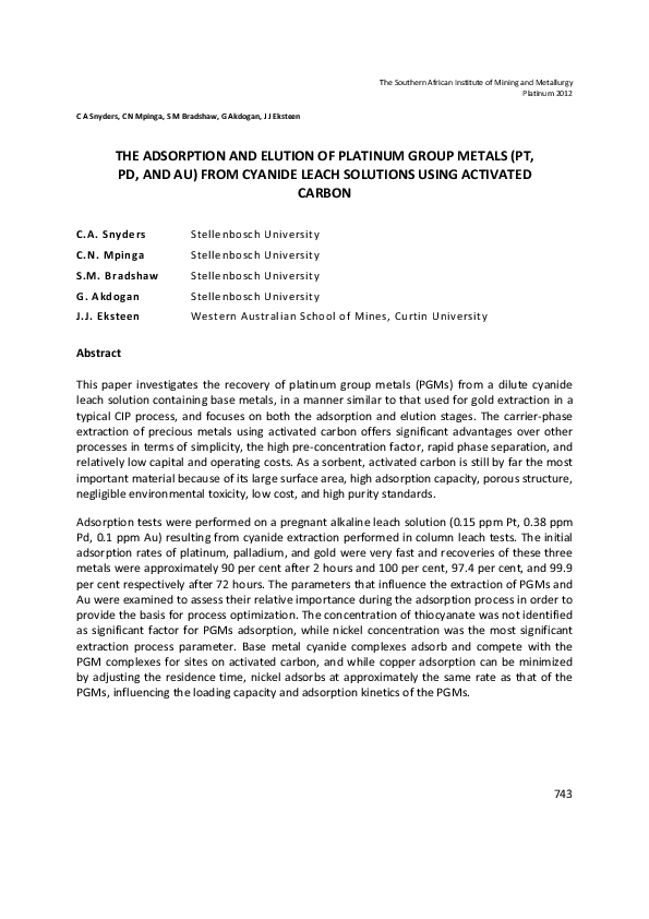 (PDF) The adsorption and Elution of Platinum group metals (PT, PD, and ...