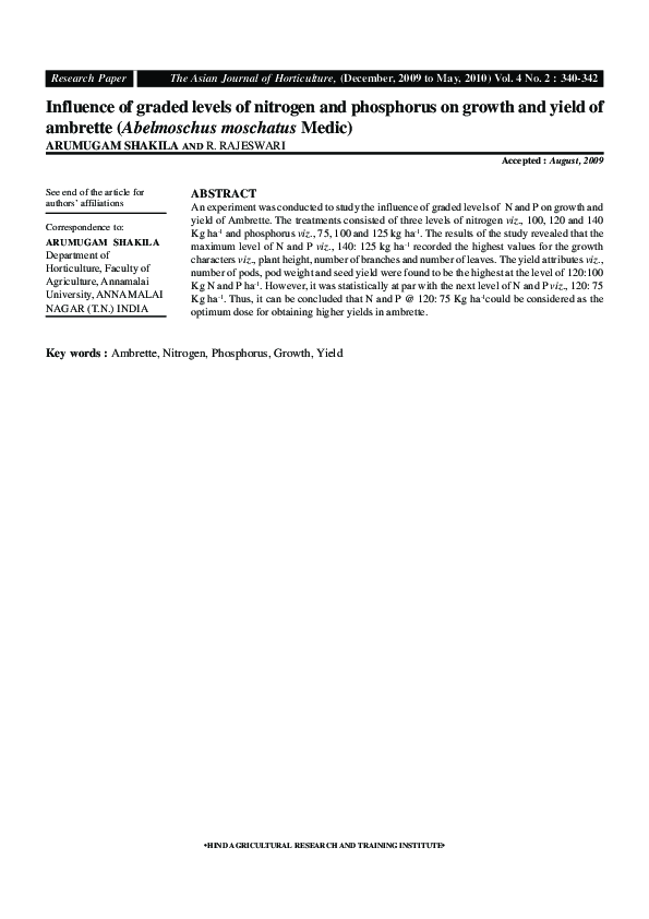 (PDF) Influence of graded levels of nitrogen and phosphorus on growth ...