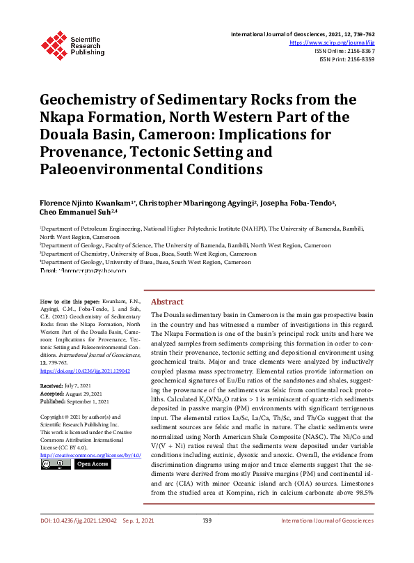 (PDF) Geochemistry of Sedimentary Rocks from the Nkapa Formation, North ...