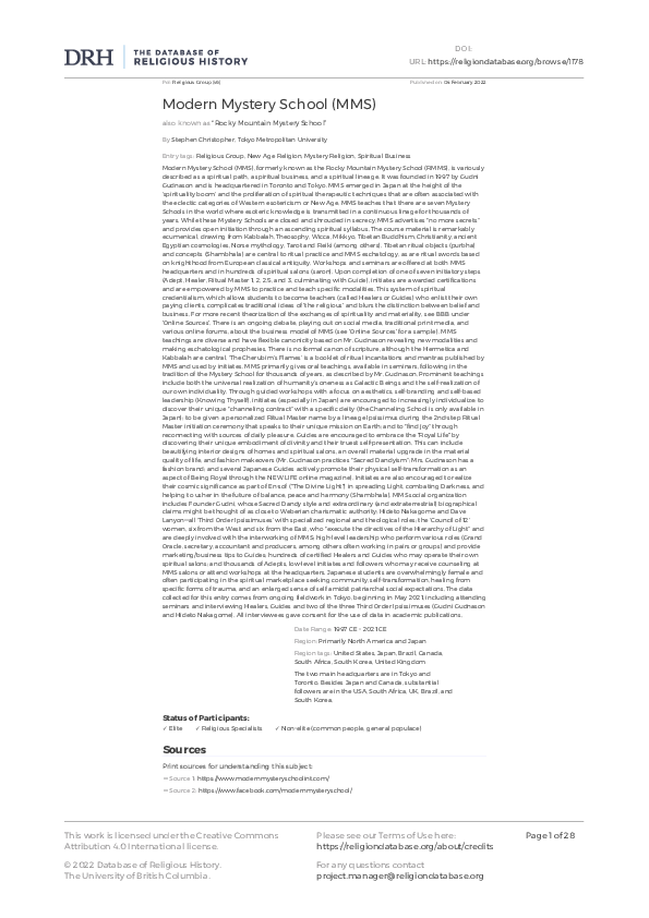 (PDF) Modern Mystery School (MMS)