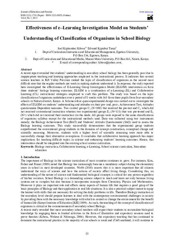 (PDF) Effectiveness of e–Learning Investigation Model on Students ...