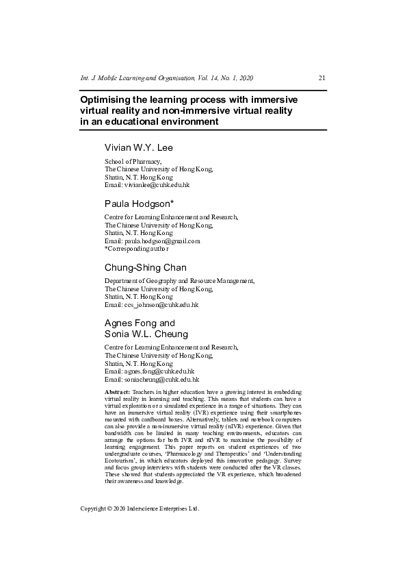 (PDF) Optimising the learning process with immersive virtual reality ...