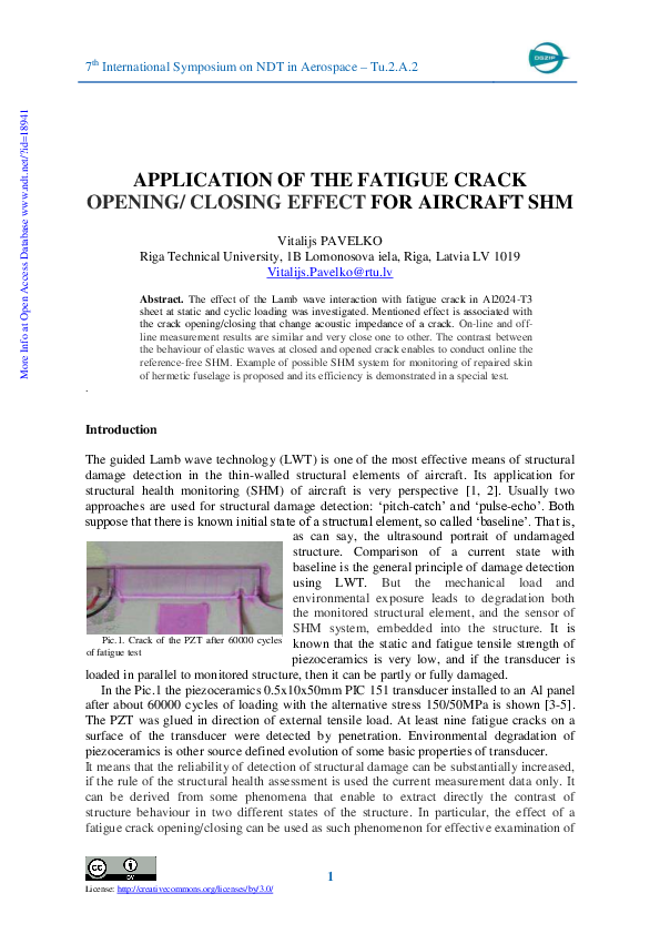 (PDF) Application of the Fatigue Crack Opening/ Closing Effect for ...