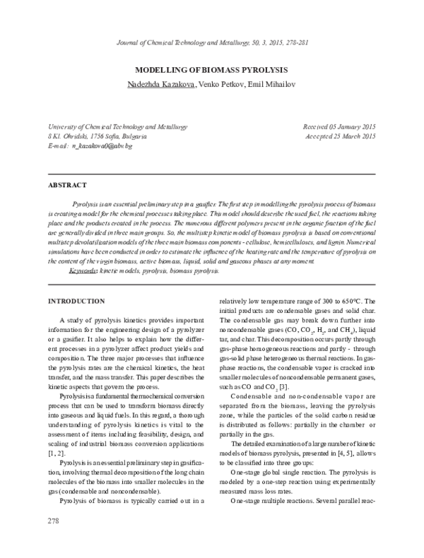 (PDF) Modelling of Biomass Pyrolysis