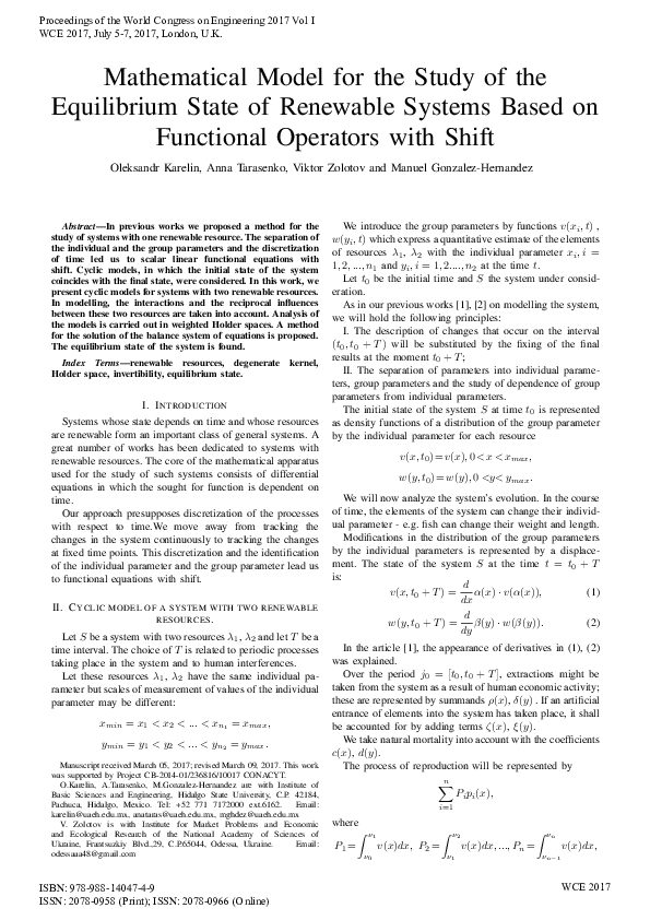 (PDF) Mathematical Model for the Study of the Equilibrium State of ...