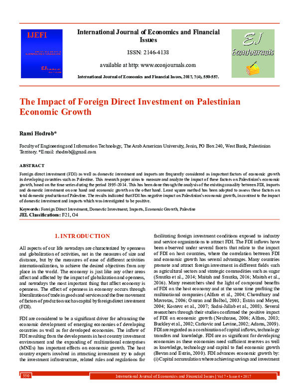 (PDF) The Impact of Foreign Direct Investment on Palestinian Economic ...