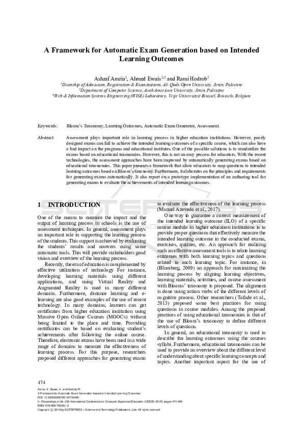 (PDF) A Framework for Automatic Exam Generation based on Intended ...