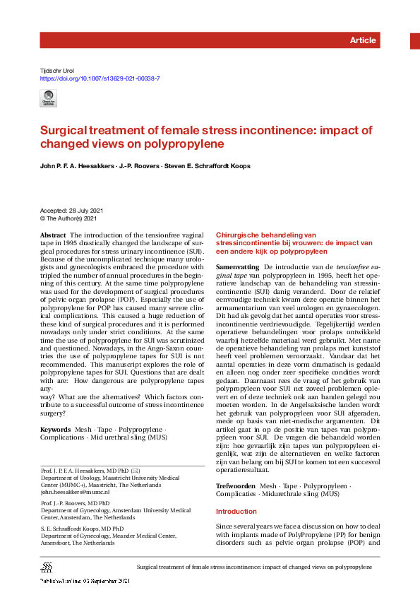 (PDF) Surgical treatment of female stress incontinence: impact of ...