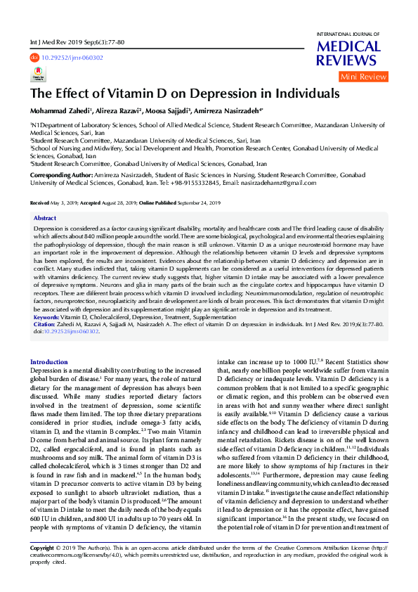 (PDF) The Effect of Vitamin D on Depression in Individuals mohammad