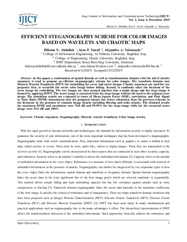 (PDF) Efficient Steganography Scheme for Color Images based on Wavelets ...