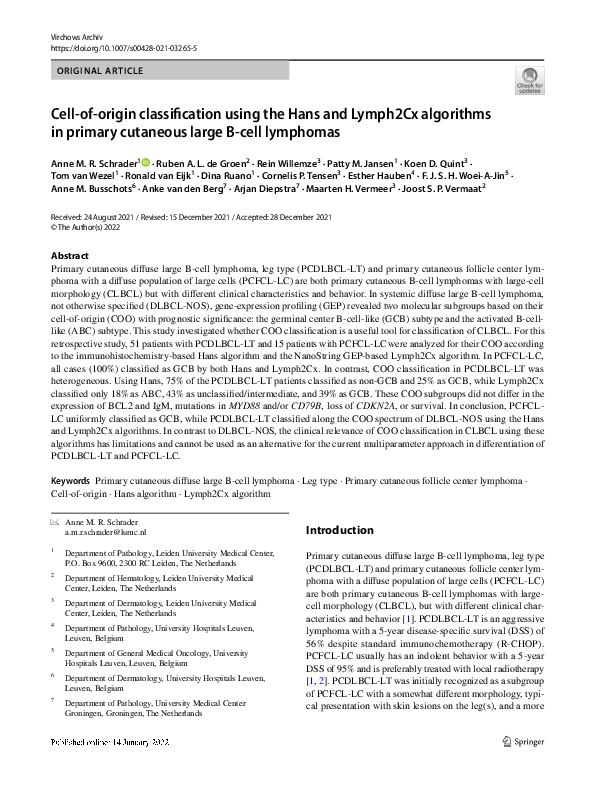 (PDF) Cell-of-origin classification using the Hans and Lymph2Cx ...