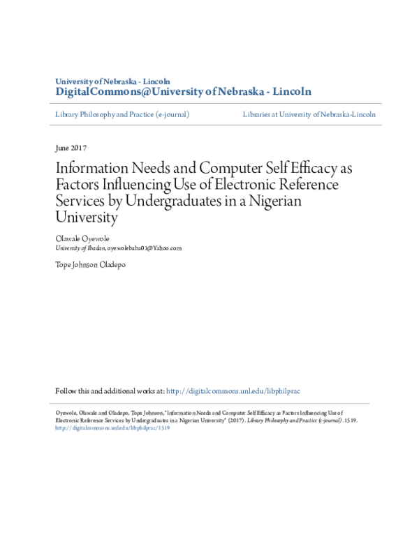 (PDF) Information Needs and Computer Self Efficacy as Factors ...