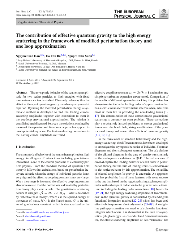 (PDF) The contribution of effective quantum gravity to the high energy ...