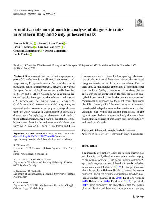 (PDF) A multivariate morphometric analysis of diagnostic traits in ...