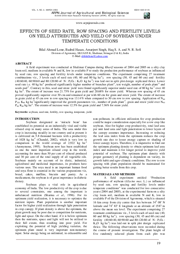 (PDF) Effects of Seed Rate, Row Spacing and Fertility Levels on Yield ...