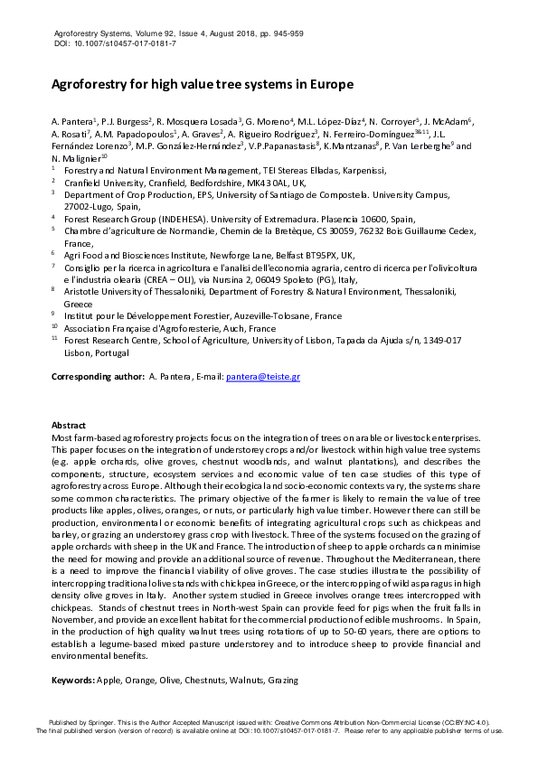 (PDF) Agroforestry for high value tree systems in Europe