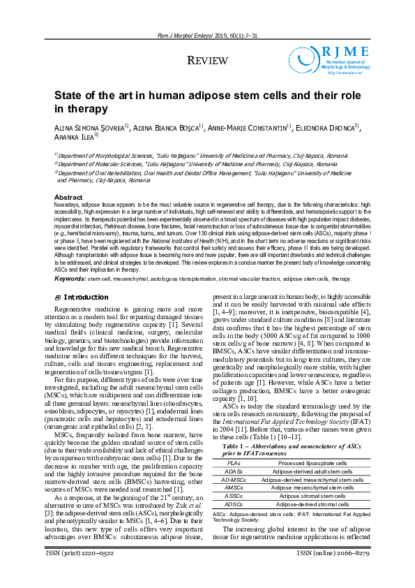(PDF) State of the art in human adipose stem cells and their role in ...