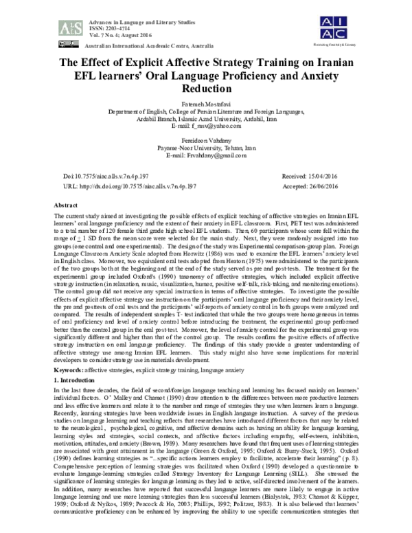 (PDF) The Effect of Explicit Affective Strategy Training on Iranian EFL ...