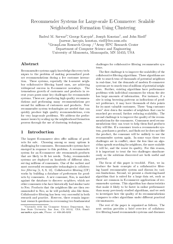 (PDF) Recommender Systems for Large-scale E-Commerce: Scalable ...