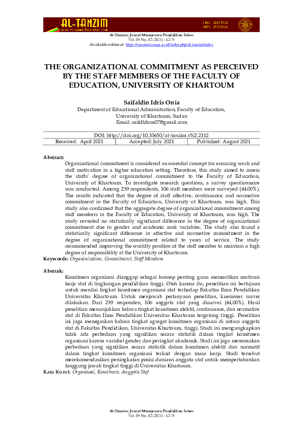 (PDF) THE ORGANIZATIONAL COMMITMENT AS PERCEIVED BY THE STAFF MEMBERS ...