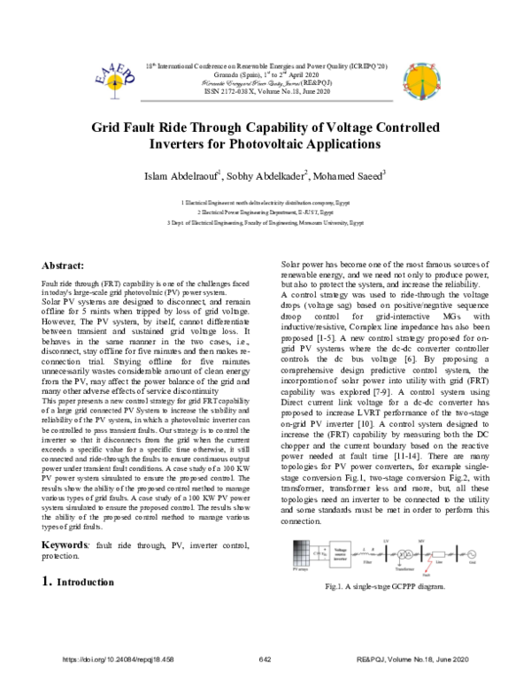  PDF Grid Fault Ride Through Capability Of Voltage Controlled Inverters For Photovoltaic 