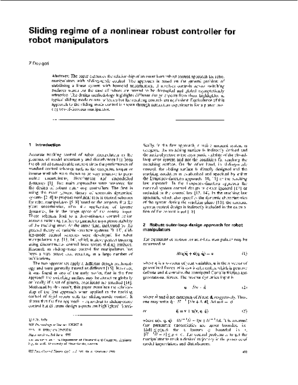 (PDF) Sliding regime of a nonlinear robust controller for robot ...