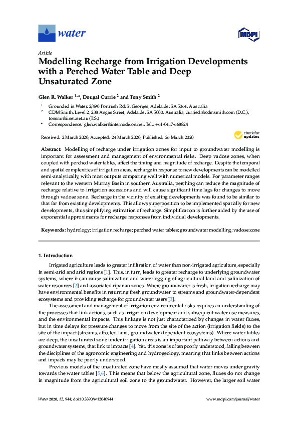 (PDF) Modelling Recharge from Irrigation Developments with a Perched ...