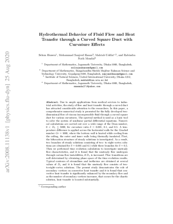 (PDF) Hydrothermal Behavior of Fluid Flow and Heat Transfer through a ...