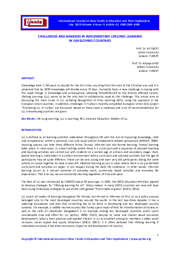 (PDF) Challenges and Barriers in Implementing Lifelong Learning in ...