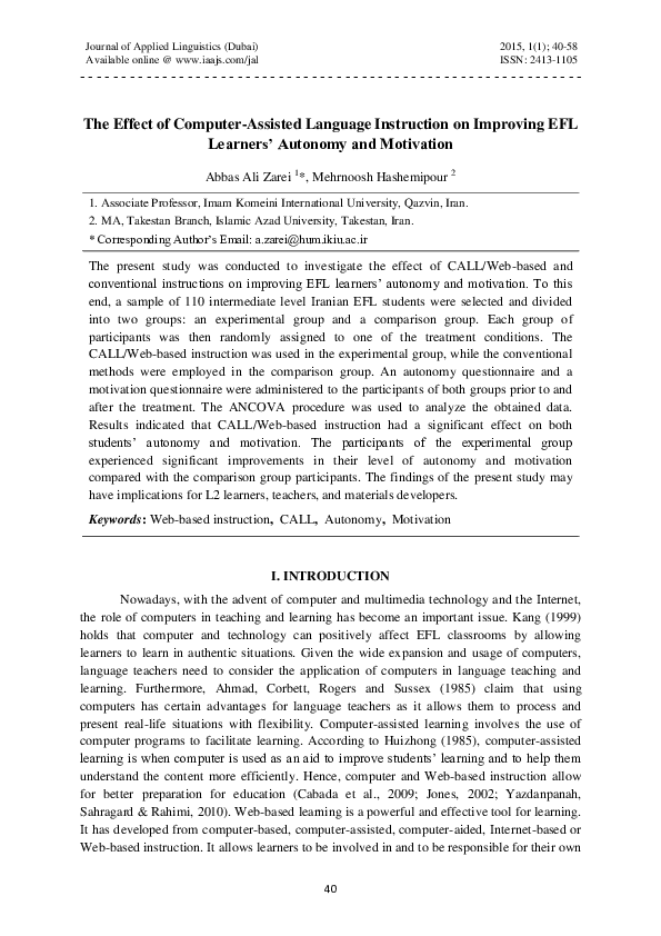 (PDF) The Effect of Computer-Assisted Language Instruction on Improving ...