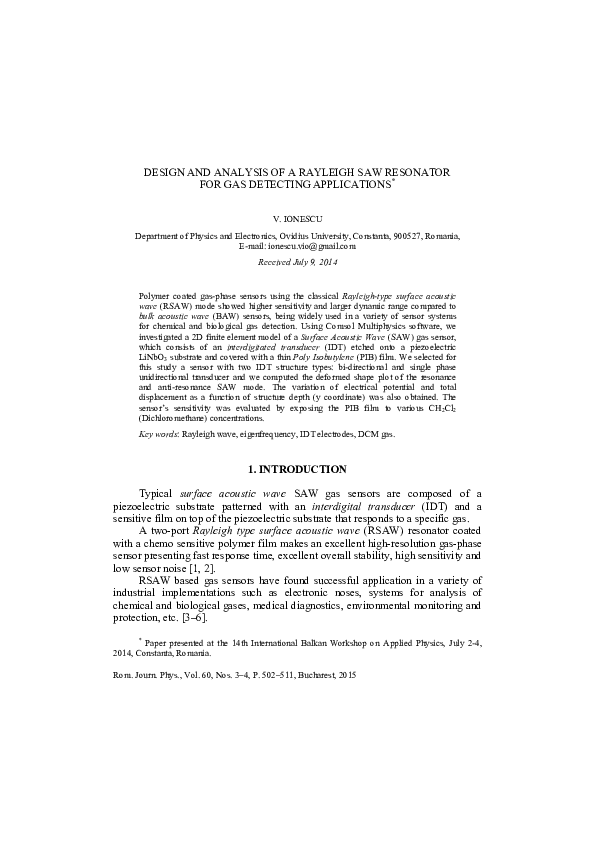 (PDF) Design and Analysis of a Rayleigh Saw Resonator for Gas Detecting ...