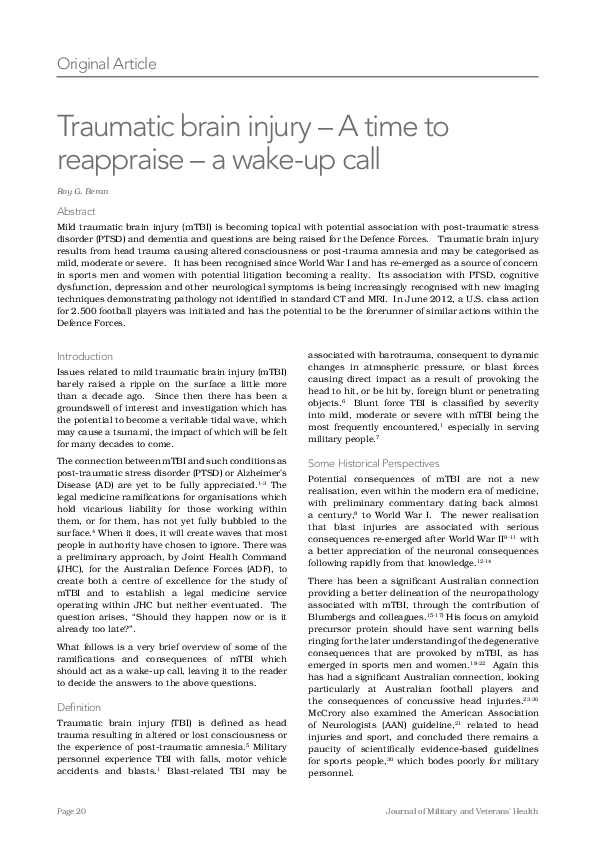 (PDF) Traumatic brain injury a time to reappraise a wakeup call