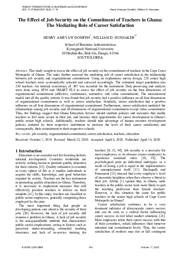 (PDF) The Effect of Job Security on the Commitment of Teachers in Ghana ...