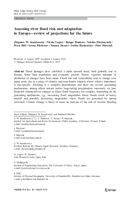 (PDF) Assessing river flood risk and adaptation in Europe—review of ...