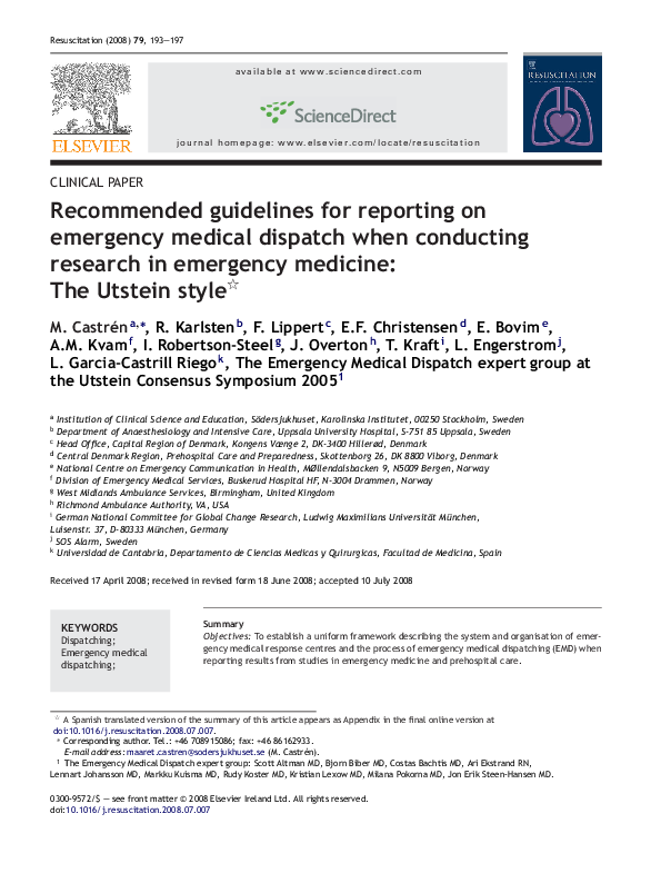 (PDF) Recommended guidelines for reporting on emergency medical ...