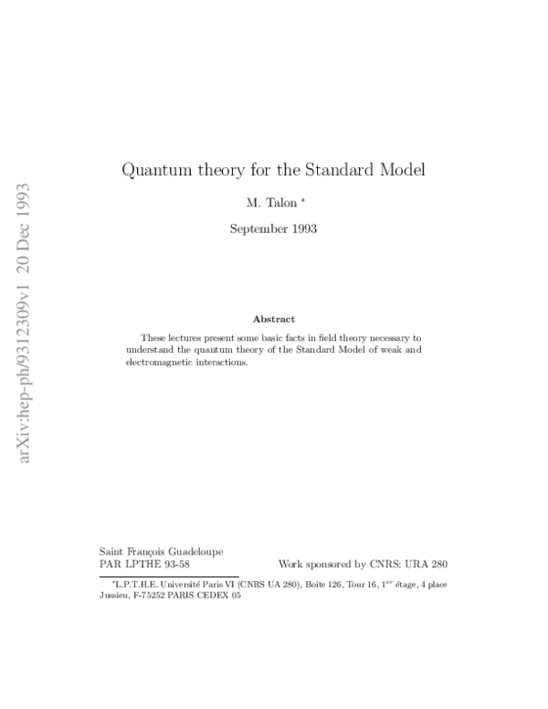 (PDF) Quantum theory for the Standard Model