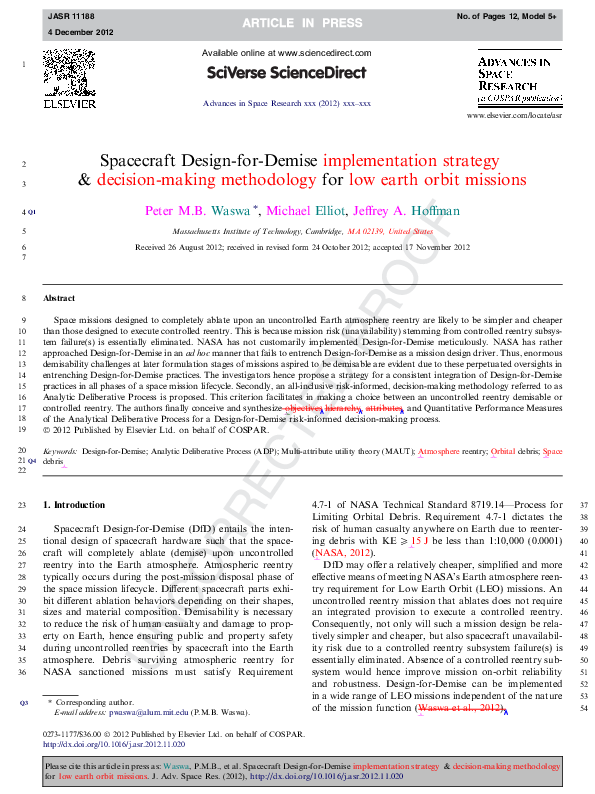 (PDF) Spacecraft Design-for-Demise implementation strategy & decision ...
