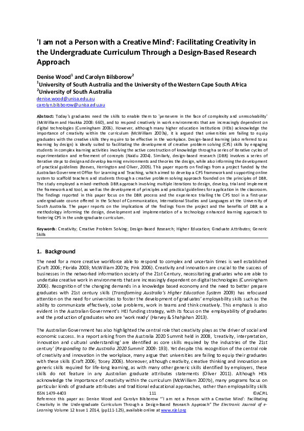 (PDF) I Am Not a Person with a Creative Mind": Facilitating Creativity ...