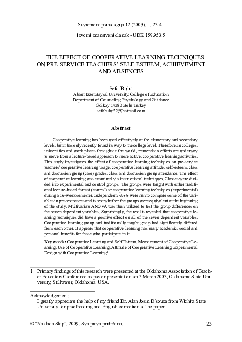 (PDF) The effect of cooperative learning techniques on pre-service ...