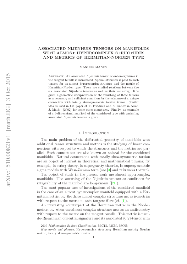 (PDF) Associated Nijenhuis Tensors on Manifolds with Almost ...
